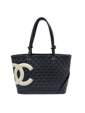 Chanel Cambon Line Large Leather Black White Tote Silver